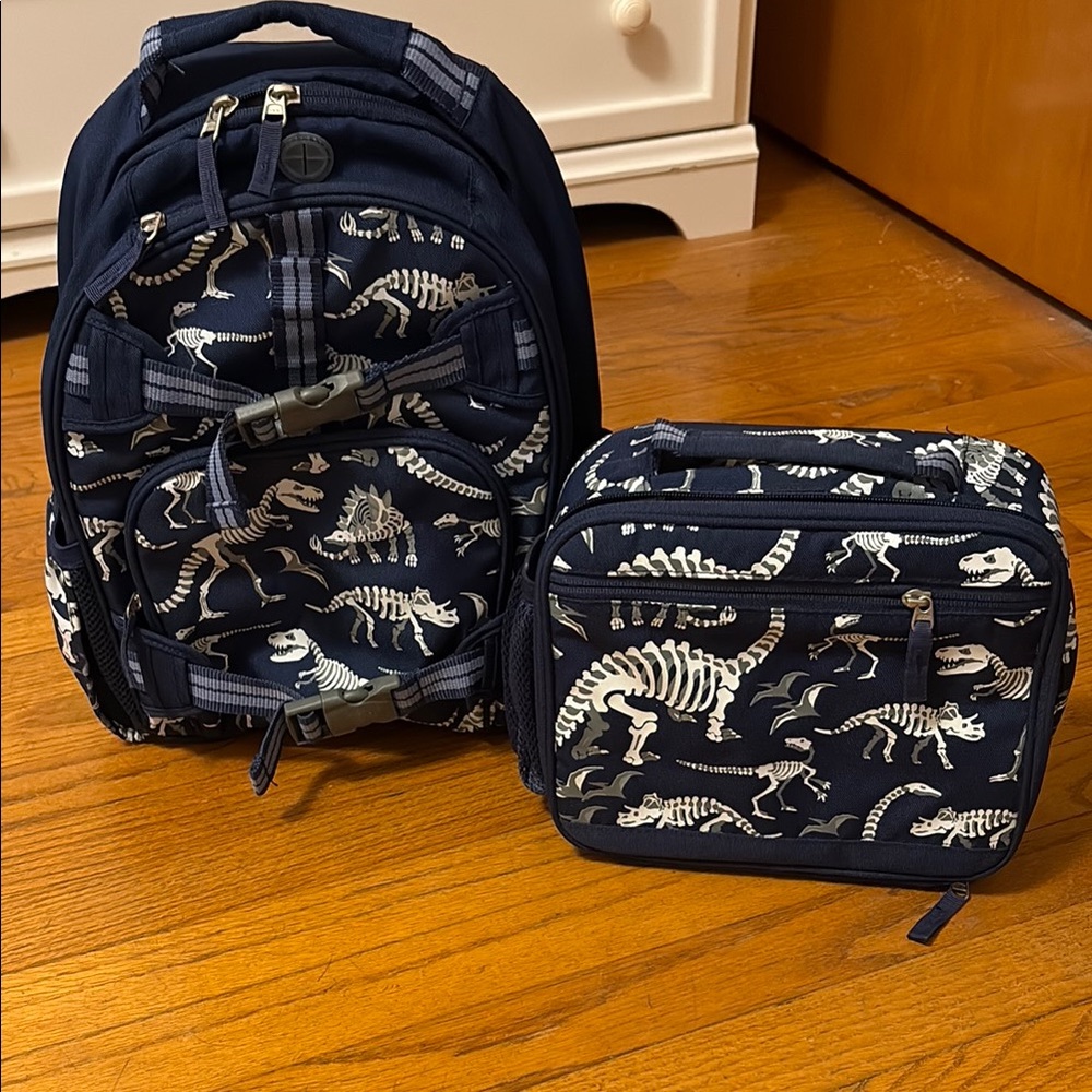 Pottery Barn Kids Navy Dinosaur Backpack and Lunchbox